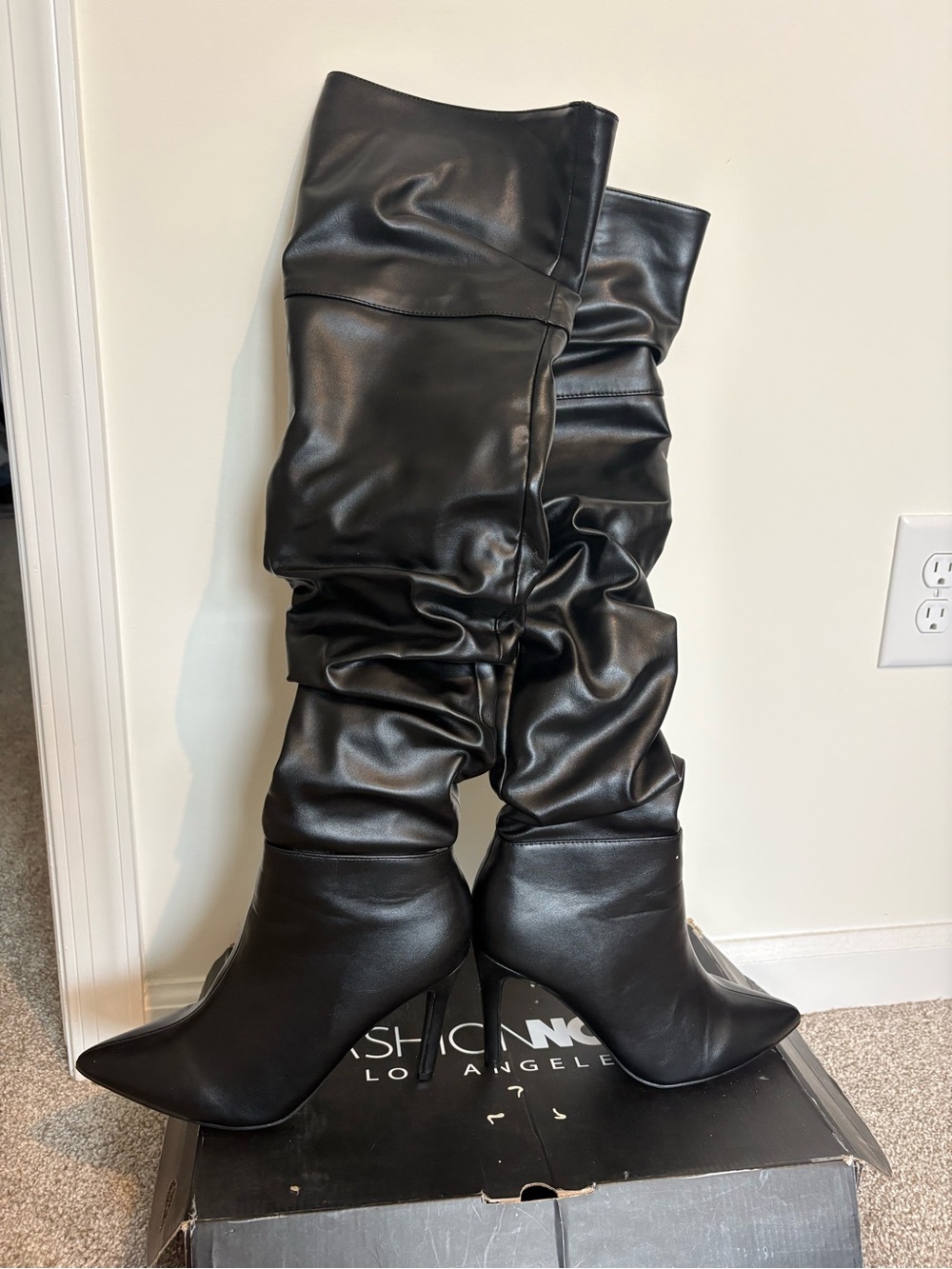 Fashion Nova Black Slouchy Over-the-Knee Pointed Toe Boots